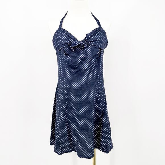 Guess Dresses & Skirts - Guess Polka Dot Halter Dress 11 Navy White Fit Flare Retro Y2k Rockabilly Pin-up